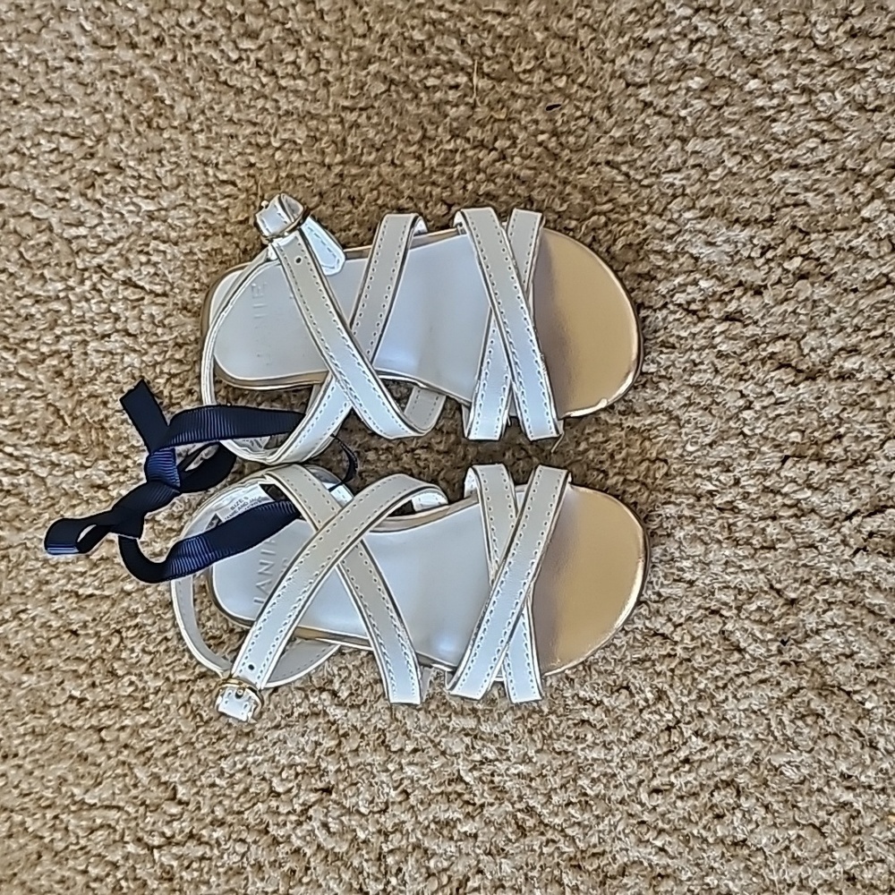 Janie and Jack Girls White Metallic Trim Sandal Size 5